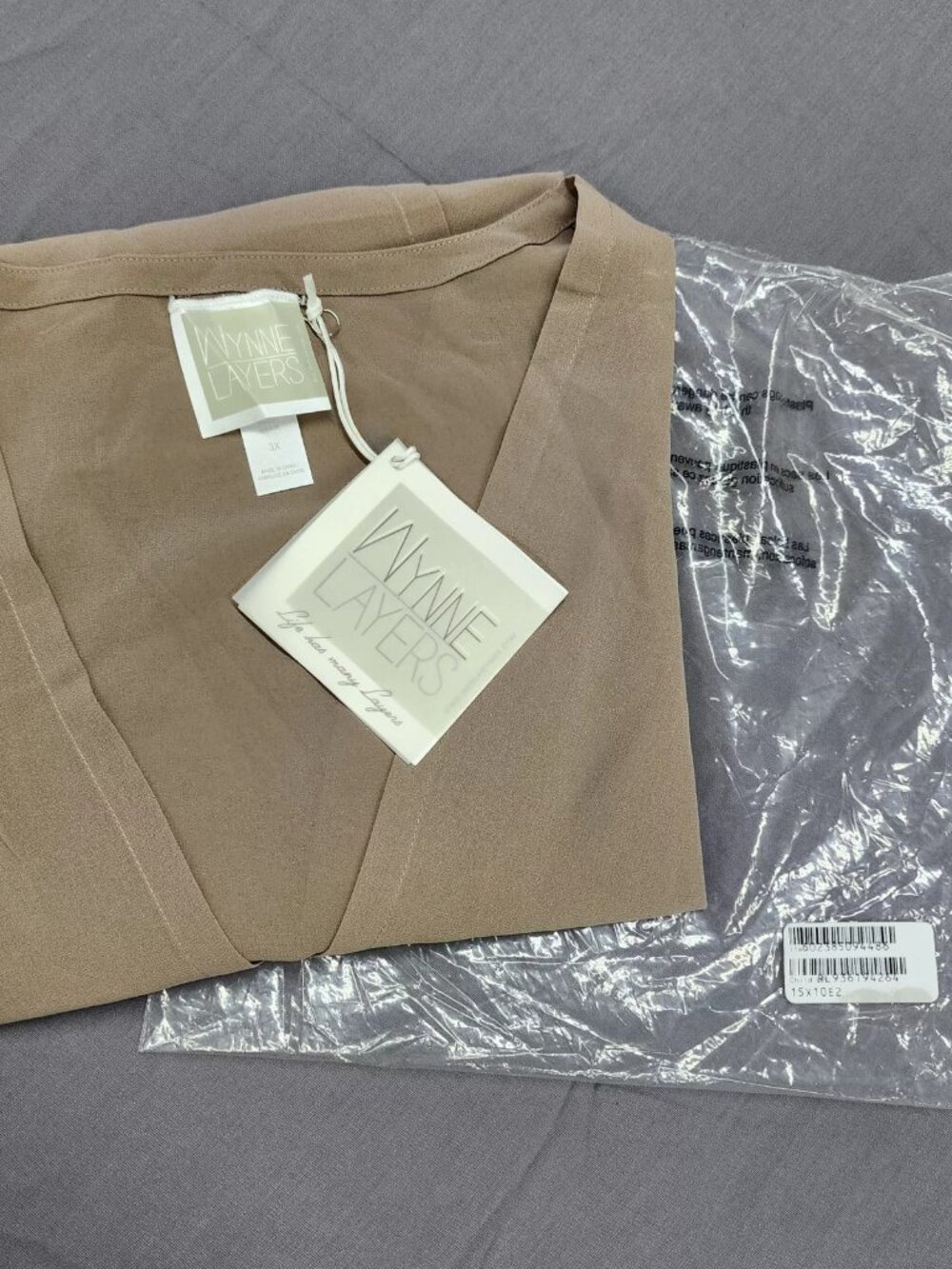 Wynne Layers Womens Plus 3X Taupe Open Front Sheer Chiffon Kimono Cardigan